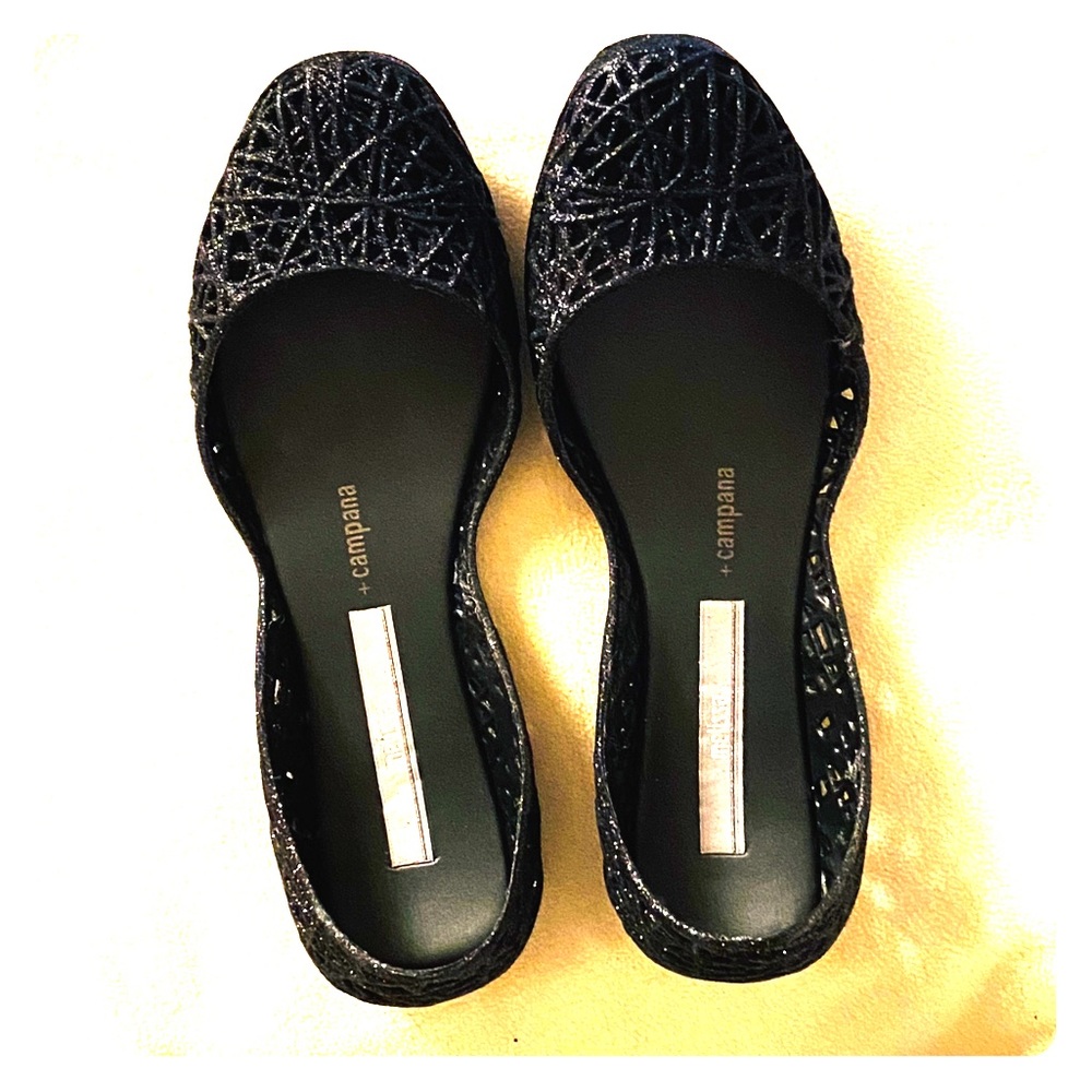Melissa & Campana Black Glitter Flats